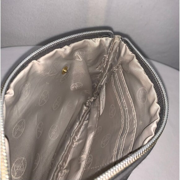 Adrienne Vittadini Large Wallet Wristlet Pouch Gray Gold - Picture 8 of 10